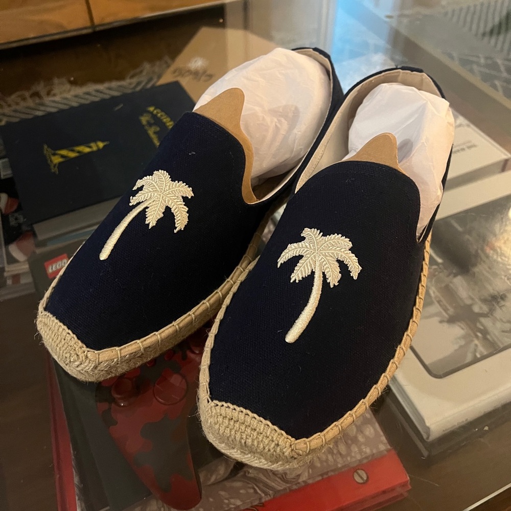 Soludos Palm Tree Smoking Slippers - Midnight Blue (New)